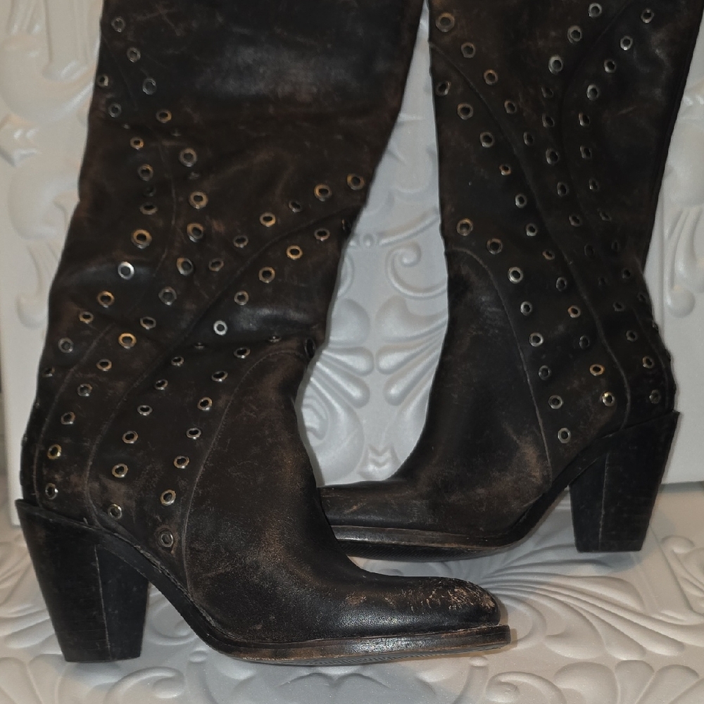 Frye Mustang Grommet Tall 72247 Womens Black Leather Boots SOLD OUT $498